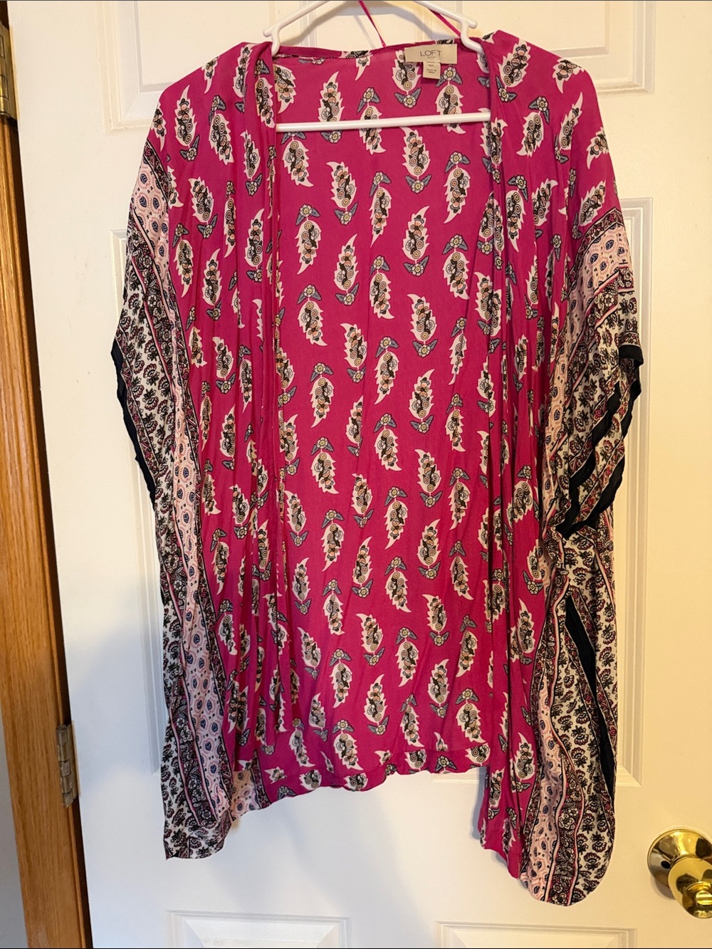 LOFT Fuchsia Paisley Open-Front Kimono